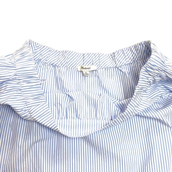 MADEWELL Clean Off-the-Shoulder Blouse Top in Stripe in White / Blue Style G2082 - Picture 5 of 8